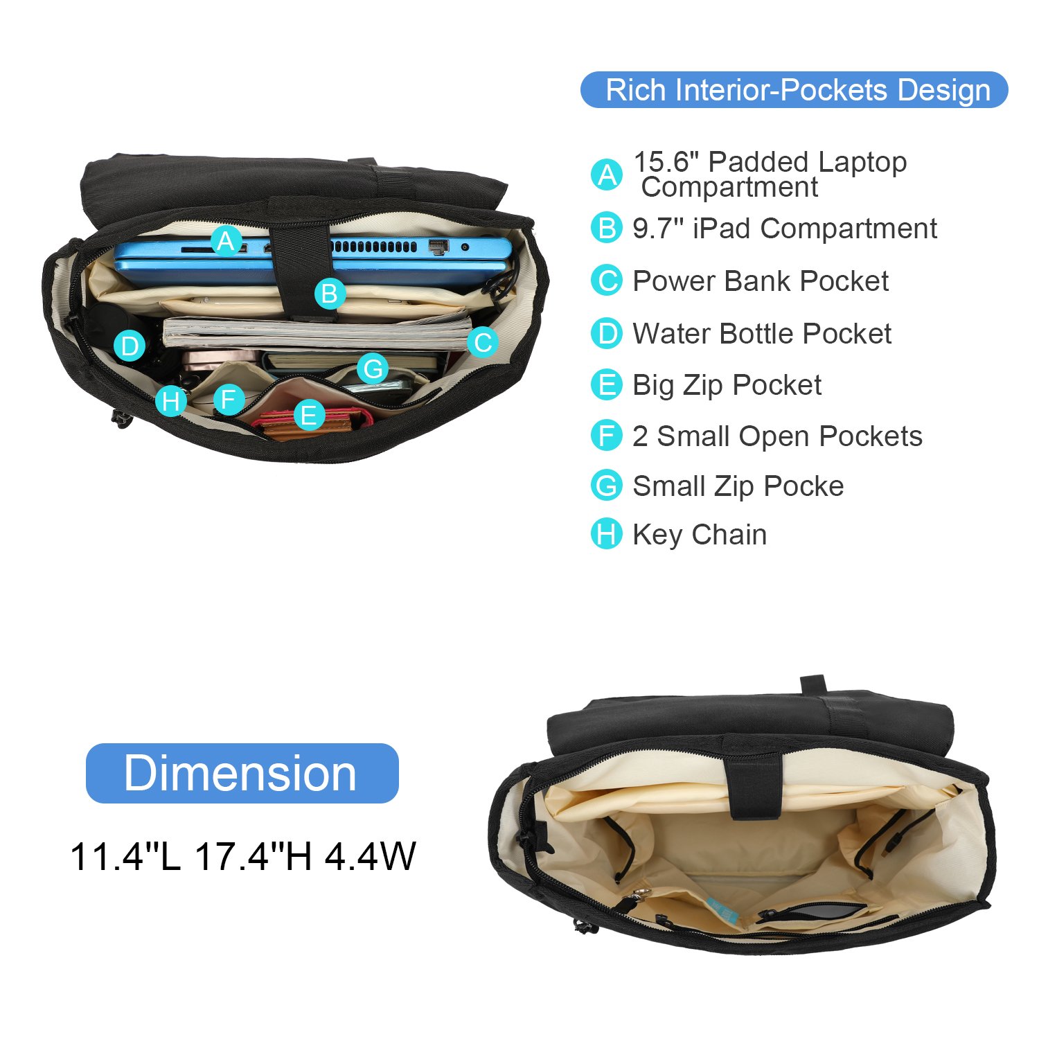 LOVEVOOK large waterproof rucksack 15.6 in roll bag trips university school office travel women daypack laptop bag backpacks