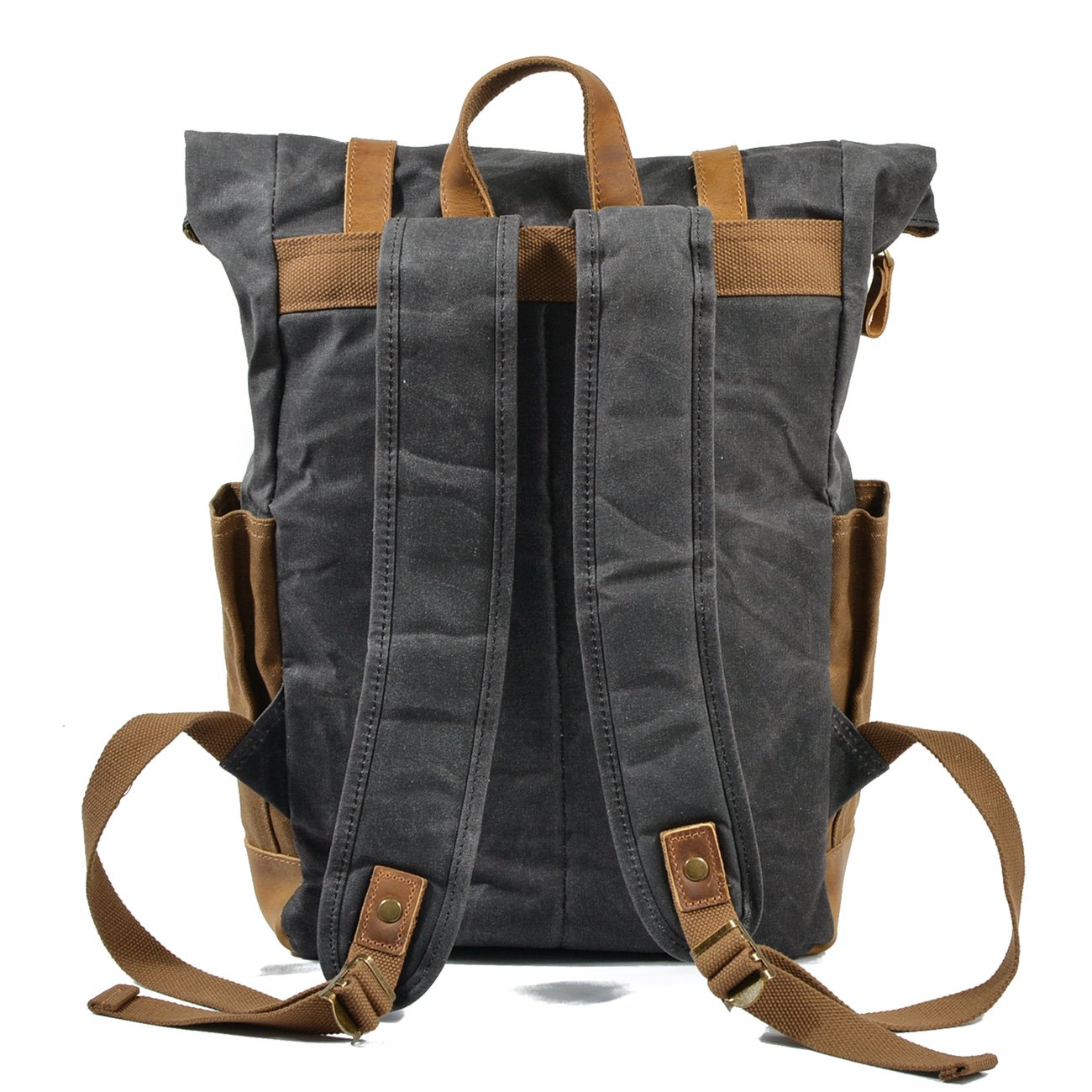 Men travel bag canvas backpack canvas crazy horse laptop leather backpack