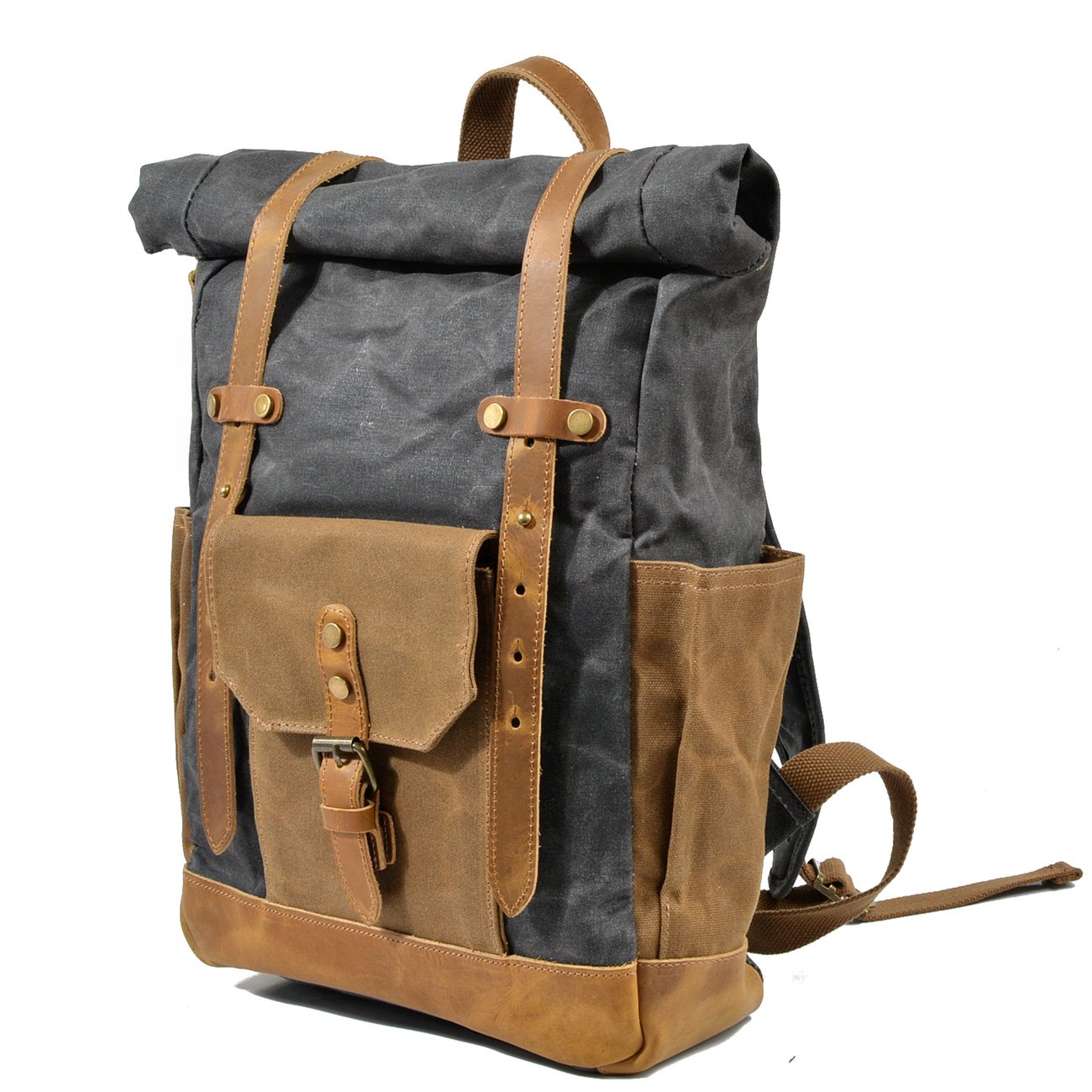 Men travel bag canvas backpack canvas crazy horse laptop leather backpack