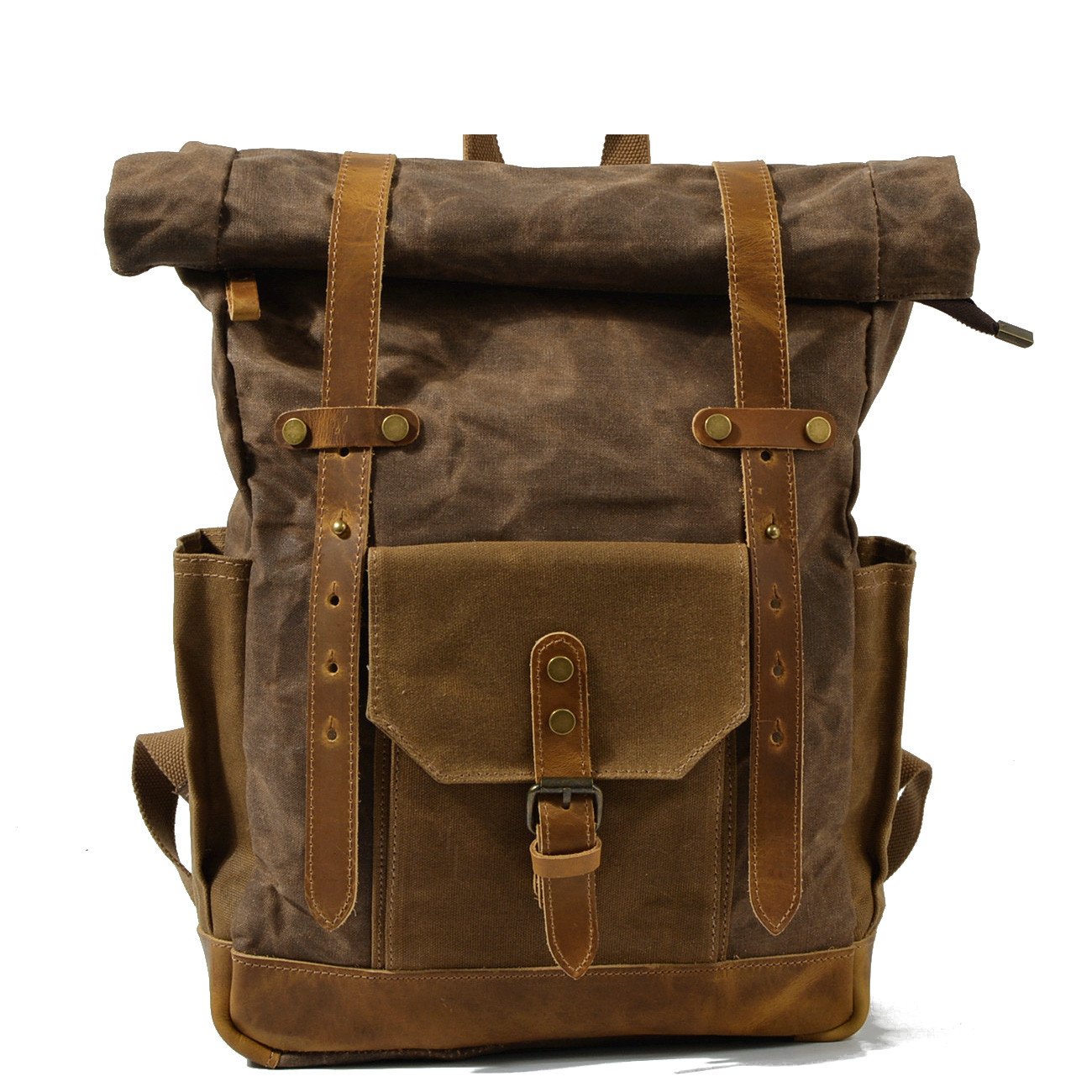 Men travel bag canvas backpack canvas crazy horse laptop leather backpack
