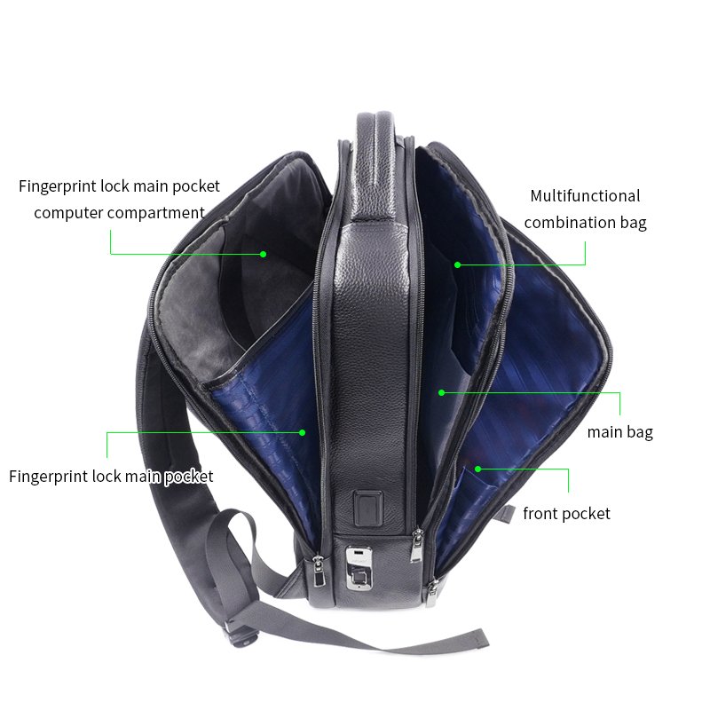 Fingerprint Lock Anti Theft USB Charging Laptop Backpacks Bag Genuine Leather Material Men's Retro Leather Travel Backpack