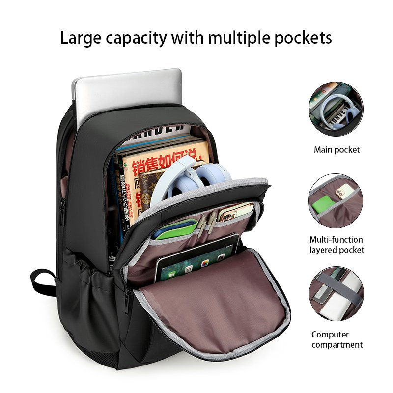 Custom business waterproof PU travel laptop backpack men anti-theft unisex Large Capacity school bags backpack with USB