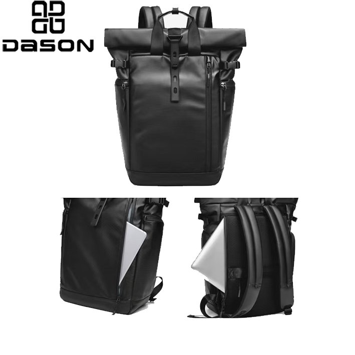 Rucksack Rolltop for Men Women,Waterproof Roll Top Backpack with Laptop Compartment,Black Rolltop Backpack 20L for Work Trip