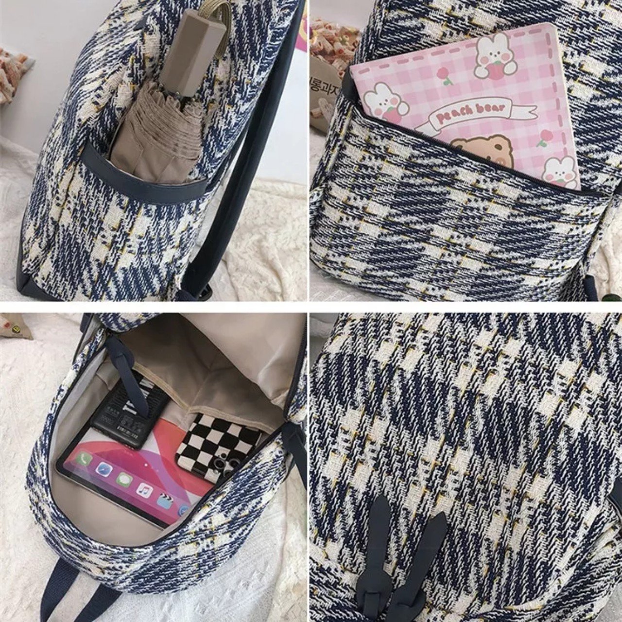 ODM OEM Checker texture grid lady mini backpack for woman hot trend waterproof and Anti-Theft feature wholesale