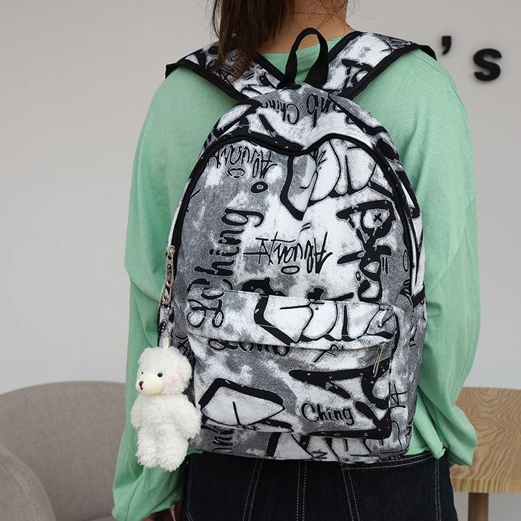 Large-Capacity Schoolbag for Junior High School Students Personalized Letters Print Shoulder Bag with Laptop Use