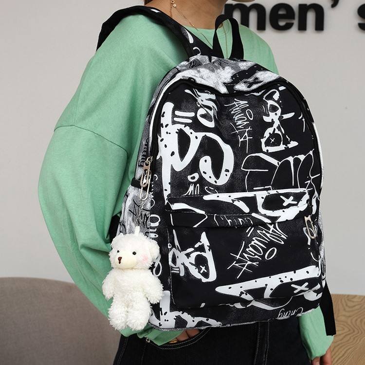 Large-Capacity Schoolbag for Junior High School Students Personalized Letters Print Shoulder Bag with Laptop Use