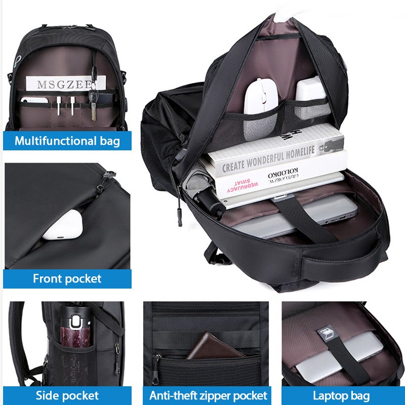 Custom Logo Outdoor Office Design Sports Oxford Black Man Usb Waterproof Bagpack Back Pack Design School laptop Bag backpacks