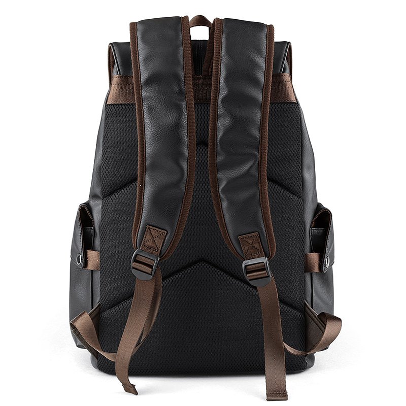 Custom Logo Waterproof Pu Leather Black School Men Backpack for University Students Travel Laptop Backpack