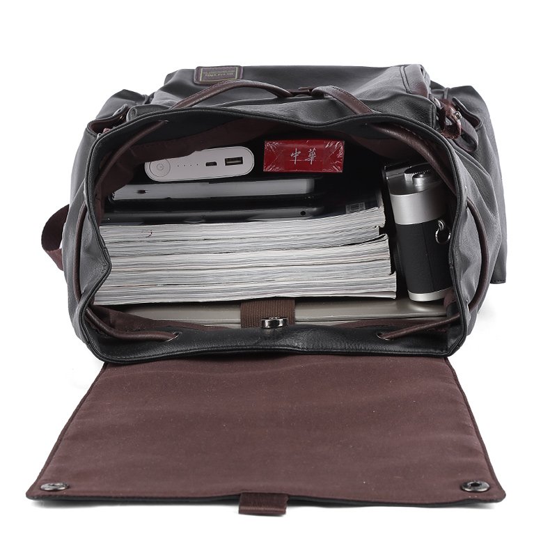 Custom Logo Waterproof Pu Leather Black School Men Backpack for University Students Travel Laptop Backpack
