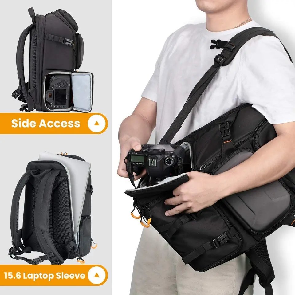 Camera Backpack Waterproof Camera Bag with 15'' Laptop Compartment Professional Photography Backpack Large Capacity 500 15L