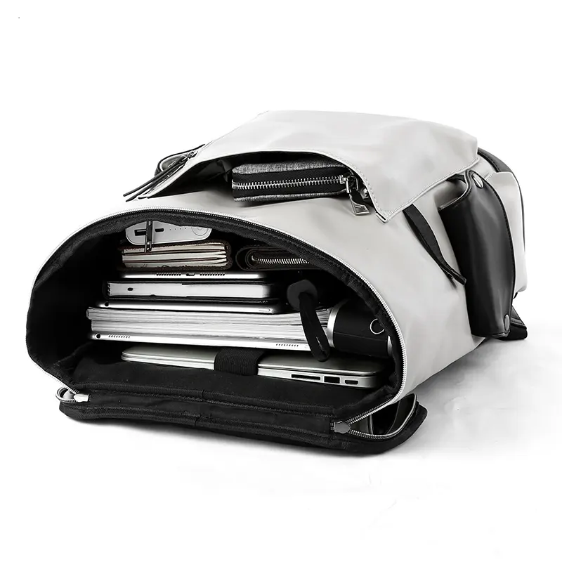 High Quality Waterproof Schoolbag PU Leather Laptop Backpack with USB Charging Port Unisex Travel Bag Sport Polyester Fashion