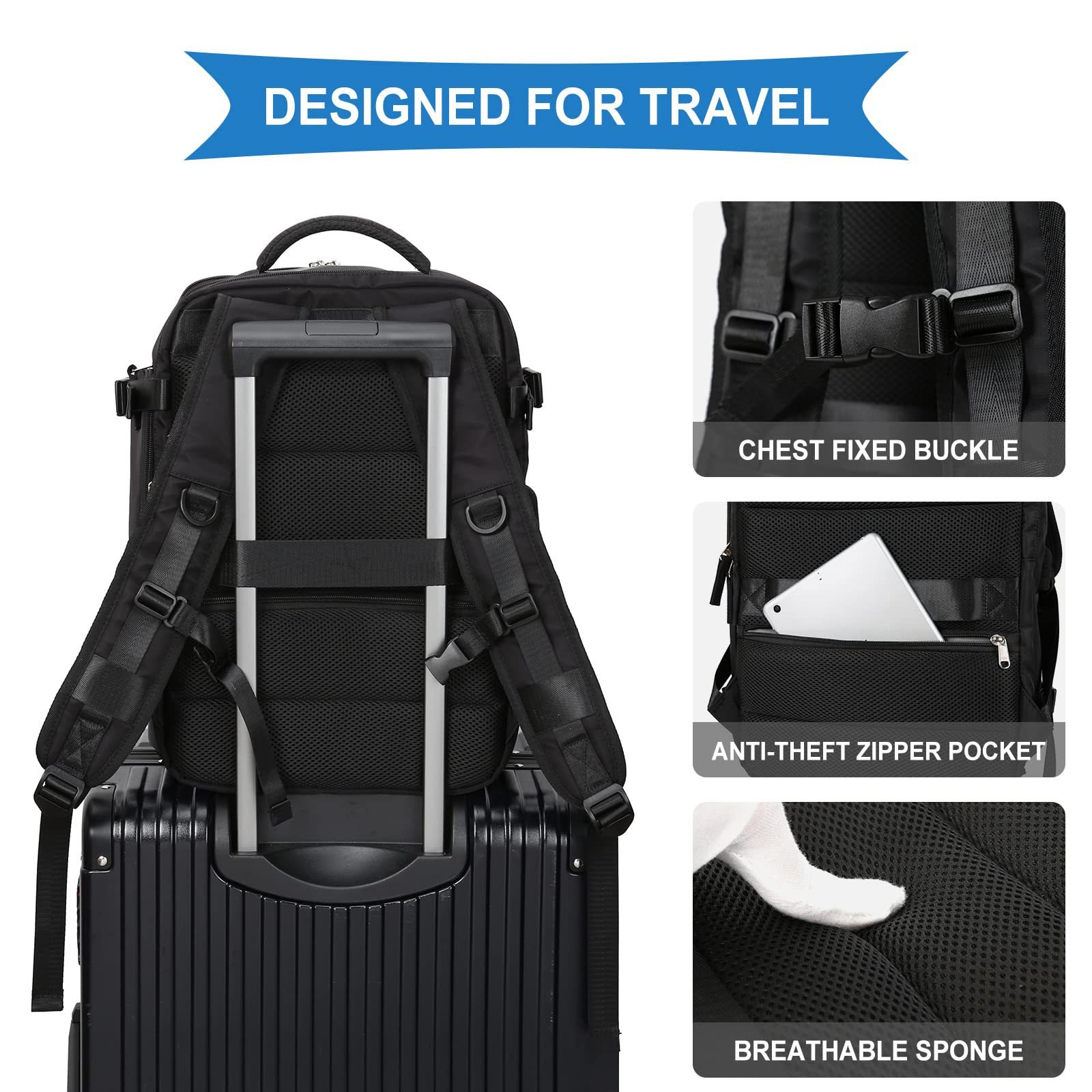 Large Capacity Airplane Friendly Travel Backpack Airline Approved Carry on Backpack Waterproof Business Laptop Daypack