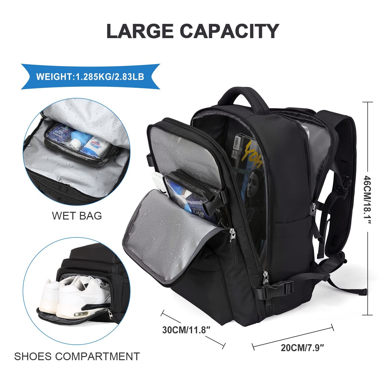 Large Capacity Airplane Friendly Travel Backpack Airline Approved Carry on Backpack Waterproof Business Laptop Daypack