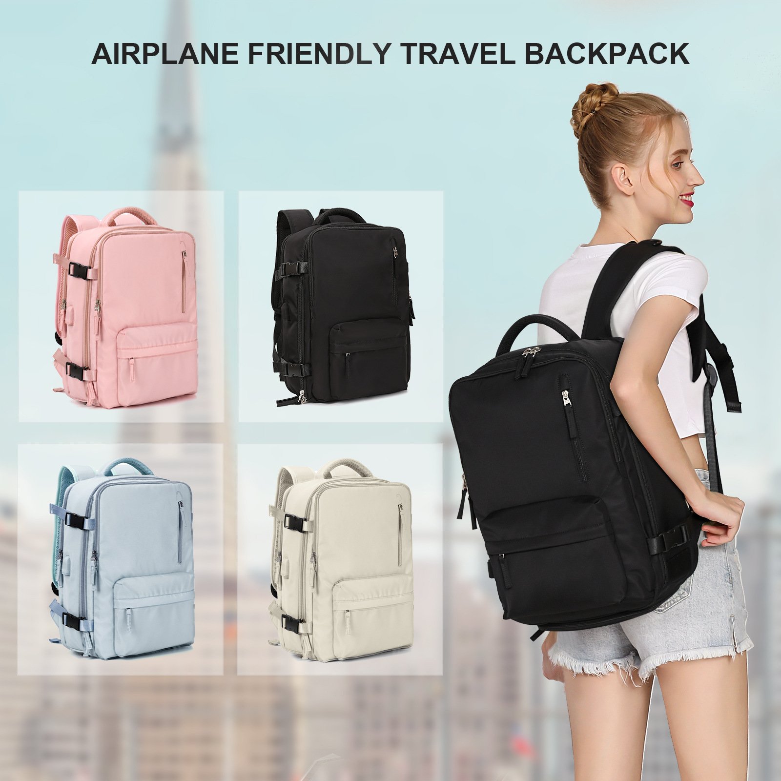 Large Capacity Airplane Friendly Travel Backpack Airline Approved Carry on Backpack Waterproof Business Laptop Daypack