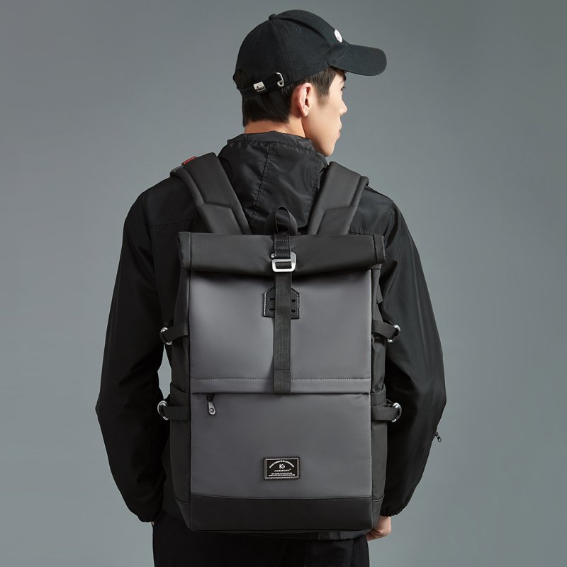 KOOGER Wholesale Black USB Expandable Waterproof Roll top Backpack Laptop Backpack for Men Women