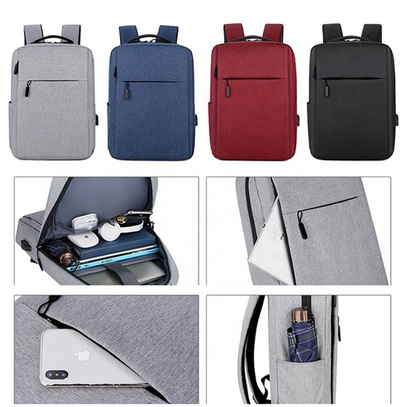 Wholesale Logo Custom Durable Business Travel Waterproof Gray Oxford School Bag Cheap 15.6 Inch Student Laptop Backpack with USB
