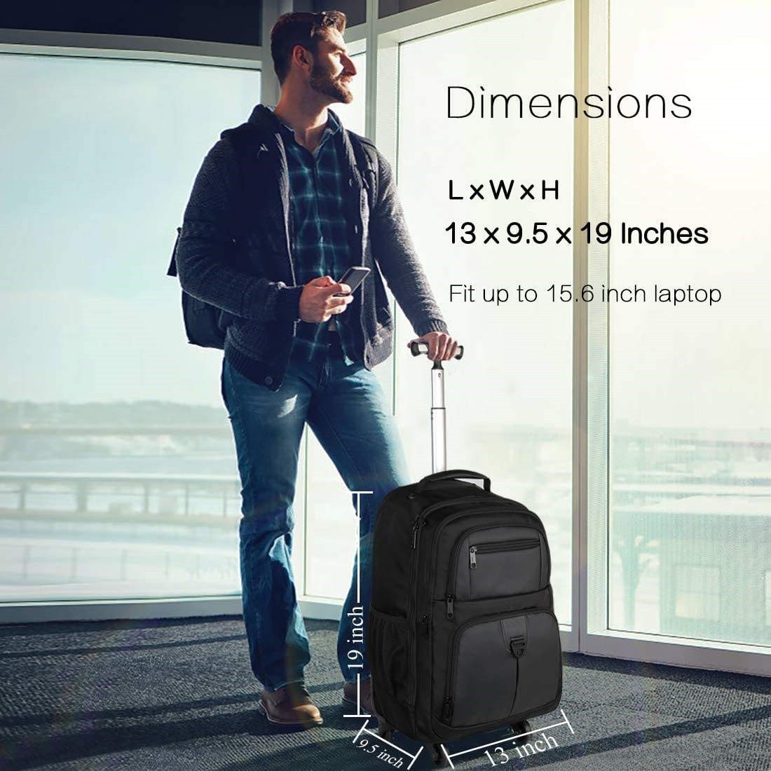 New 4 Wheels Rolling Backpack For Women Men Travel Water Resistant Business Large Wheeled Backpacks Fits 15.6 Inch Laptop Bag