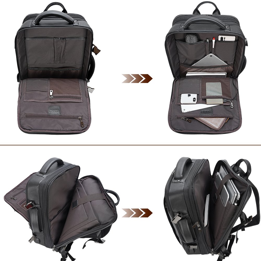 Luxury New Arrival Fashion Black Large Capacity USB Travel Briefcase Convertible Genuine Leather Backpack For Man