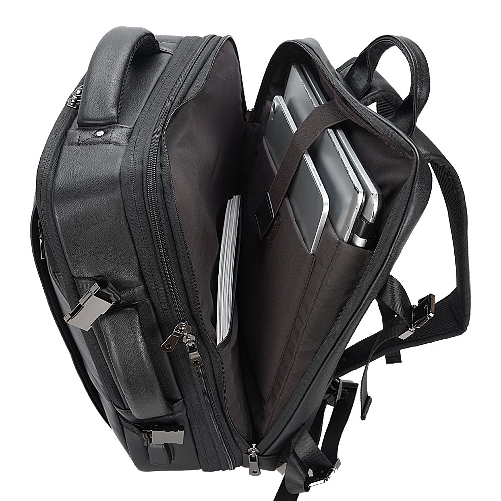 Luxury New Arrival Fashion Black Large Capacity USB Travel Briefcase Convertible Genuine Leather Backpack For Man