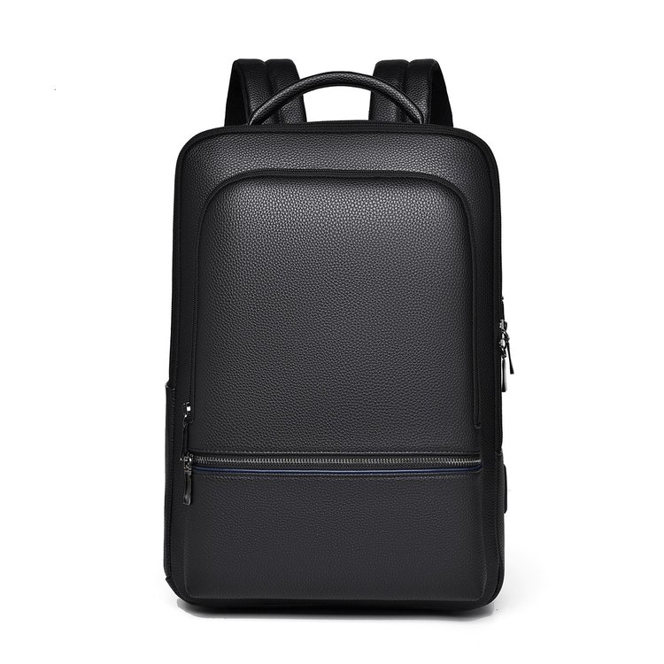 Large Capacity Travel Backpack Black PU Leather Business Work Daypack Vintage Office Laptop Backpack with USB Charging Port
