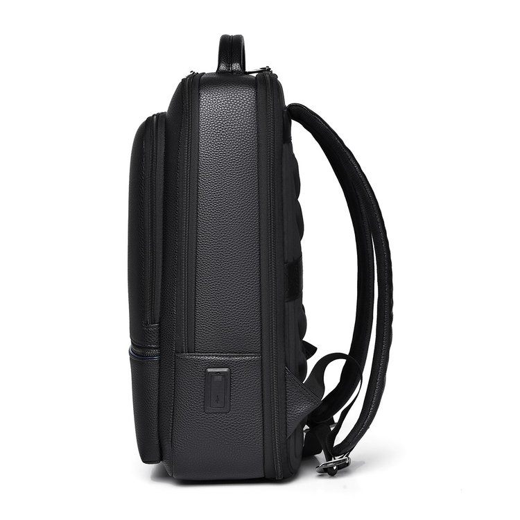 Large Capacity Travel Backpack Black PU Leather Business Work Daypack Vintage Office Laptop Backpack with USB Charging Port