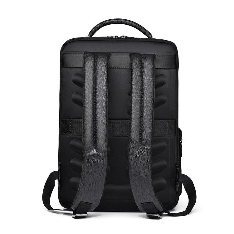 Large Capacity Travel Backpack Black PU Leather Business Work Daypack Vintage Office Laptop Backpack with USB Charging Port