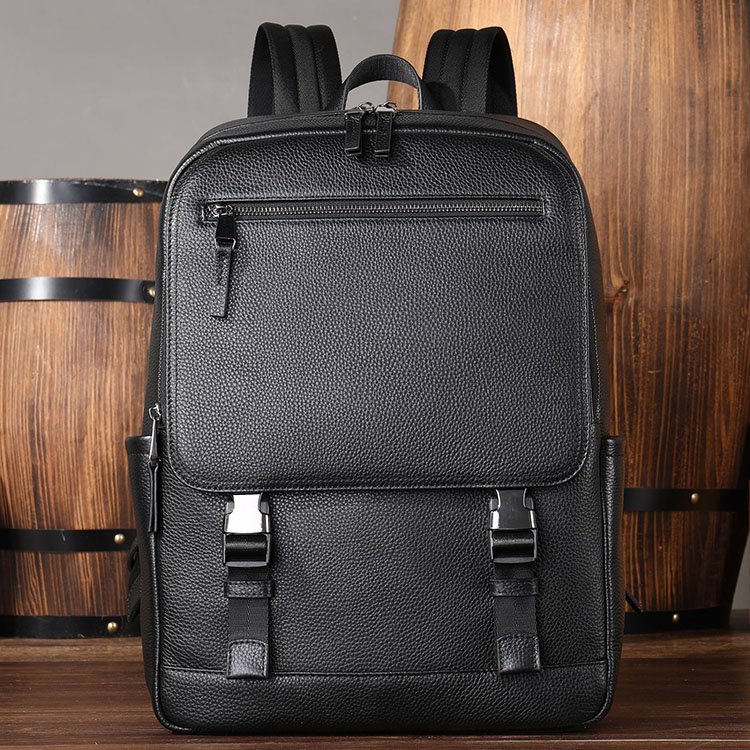 High capacity waterproof vintage genuine leather man black school backpack for university students