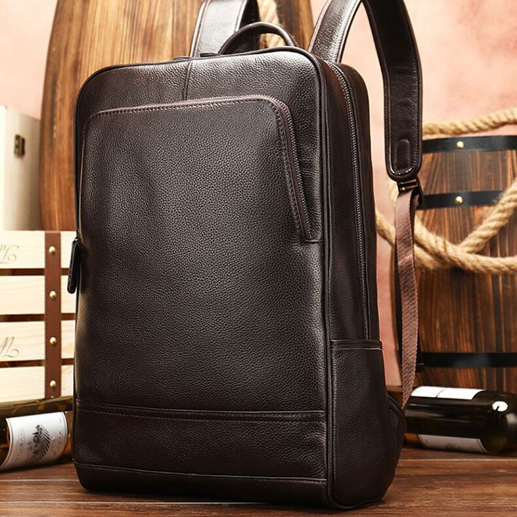 High capacity waterproof vintage genuine leather man black school backpack for university students