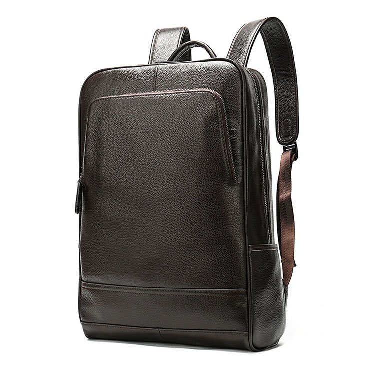 High capacity waterproof vintage genuine leather man black school backpack for university students