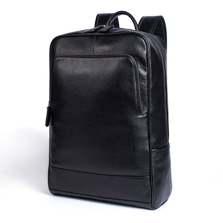 High capacity waterproof vintage genuine leather man black school backpack for university students
