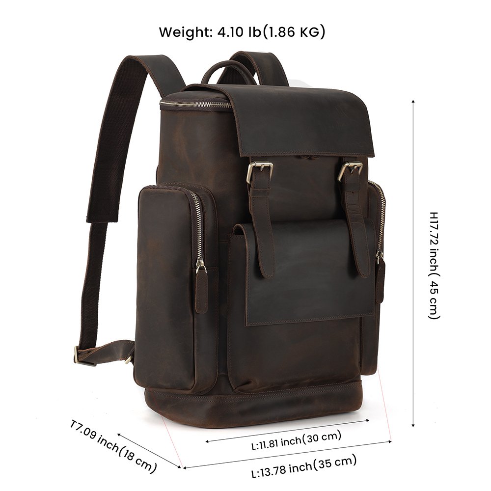 Custom Logo Full Grain Cowhide Leather Laptop Back Pack Bag Travel Vintage Genuine Real Leather Backpack Men