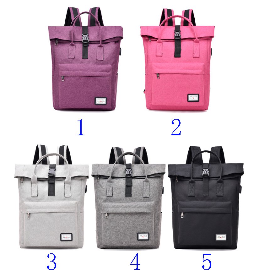 Hot Sale Large Capacity USB Charge Laptop Backpack Waterproof Canvas Girls and Women's School Bags Unisex Zipper Closure