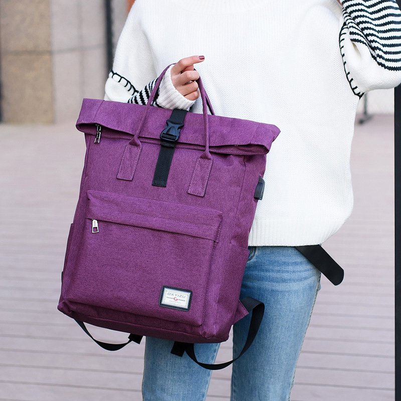 Hot Sale Large Capacity USB Charge Laptop Backpack Waterproof Canvas Girls and Women's School Bags Unisex Zipper Closure