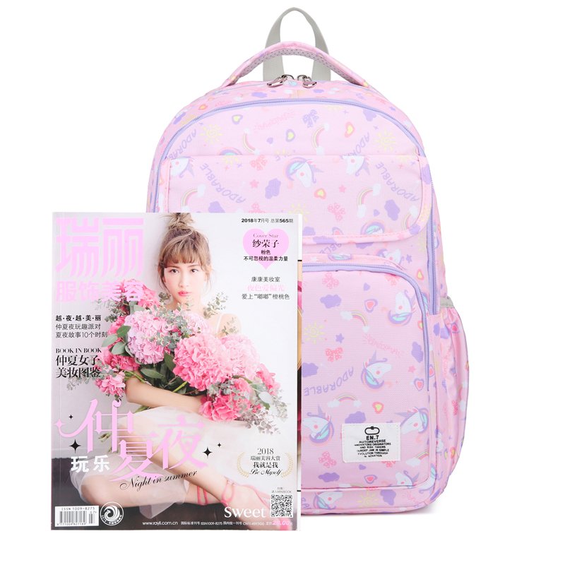 Fashion Printing Middle College School Bags Girls Student Laptop Backpack Lining Zipper Strap Outdoor Leisure Sports Nylon Cute