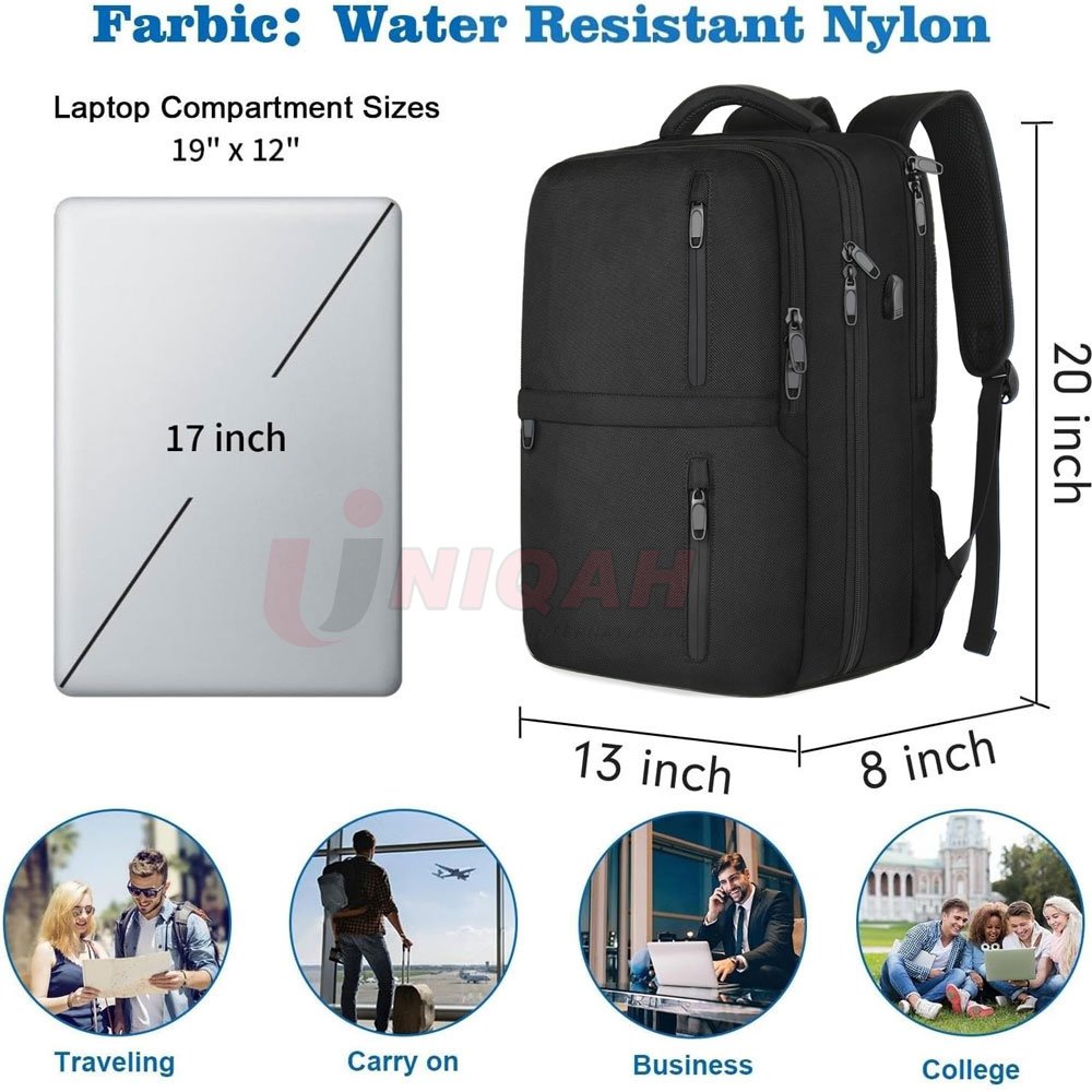 Carry on Backpack, 40L Flight Approved Large Travel Laptop Backpack with USB Charge Port, 17 Inch Water Resistant