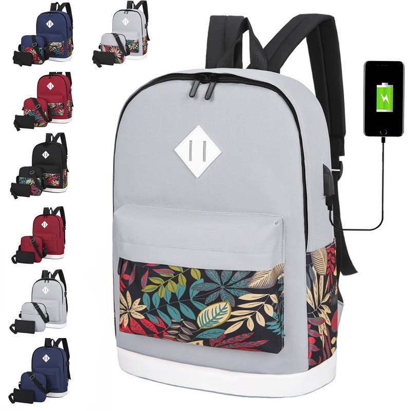 Custom Logo Travel Trendy Bagpack USB Laptop Backpack Set for Women Girls Middle College School Bags
