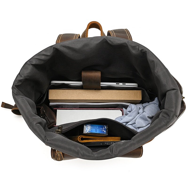 19.7 Inch Large Capacity Laptop Bag Vintage Brown Genuine Leather Travel Backpack For Outdoor