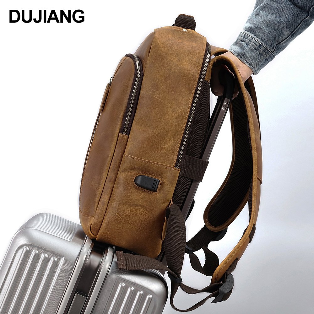 Wholesale Custom School Travel Business Men's Backpacks Bags Genuine Leather Laptop Backpack with USB Charger