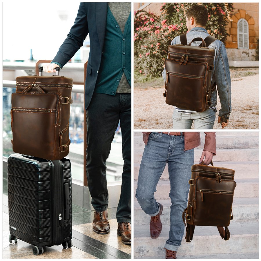 2024 Custom Vintage Cowhide Travel Laptop Handmade Business Work Bag Crazy Horse Leather BackPack Men Genuine Leather Backpack