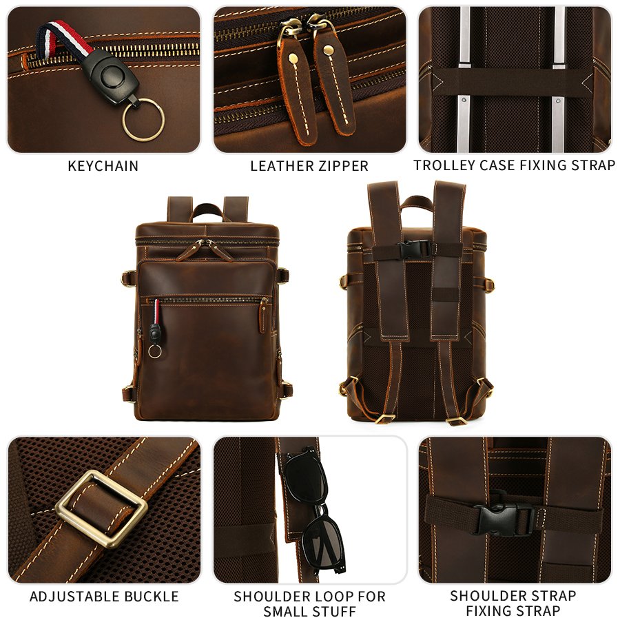 2024 Custom Vintage Cowhide Travel Laptop Handmade Business Work Bag Crazy Horse Leather BackPack Men Genuine Leather Backpack