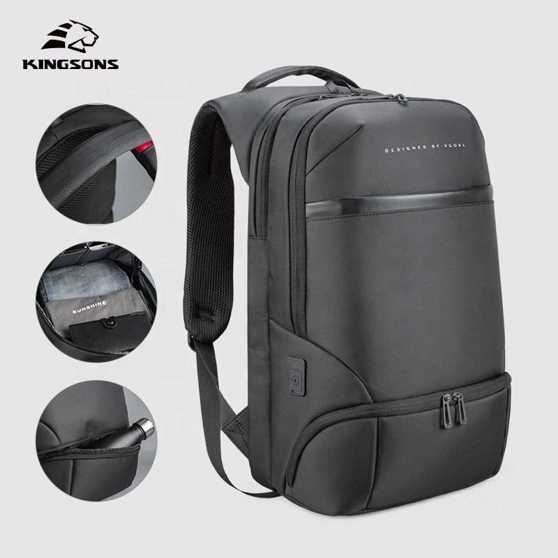 Kingsons simple modern backpack business travel bag with USB charging port waterproof polyester fashion computer bag for 15.6