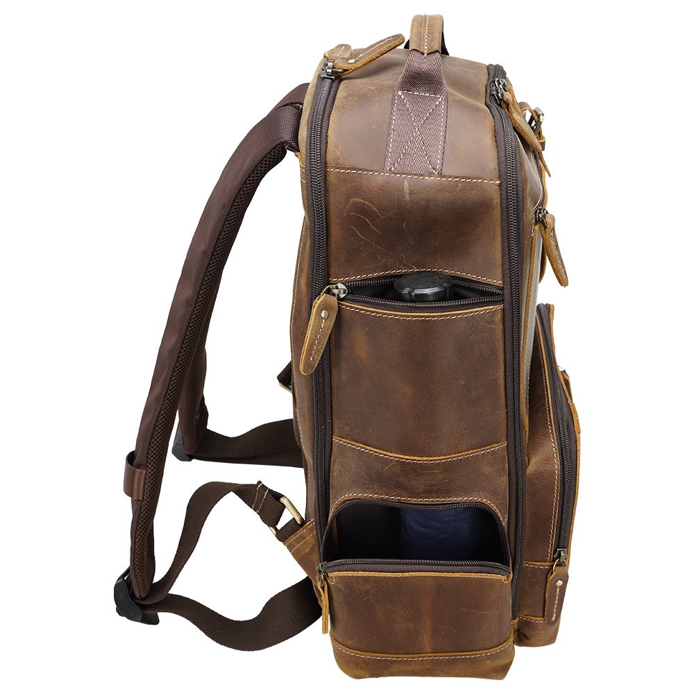 Droshipping Retro Style Brown Leather Backpack Bag Men's Genuine Leather Laptop Backpack For Travel