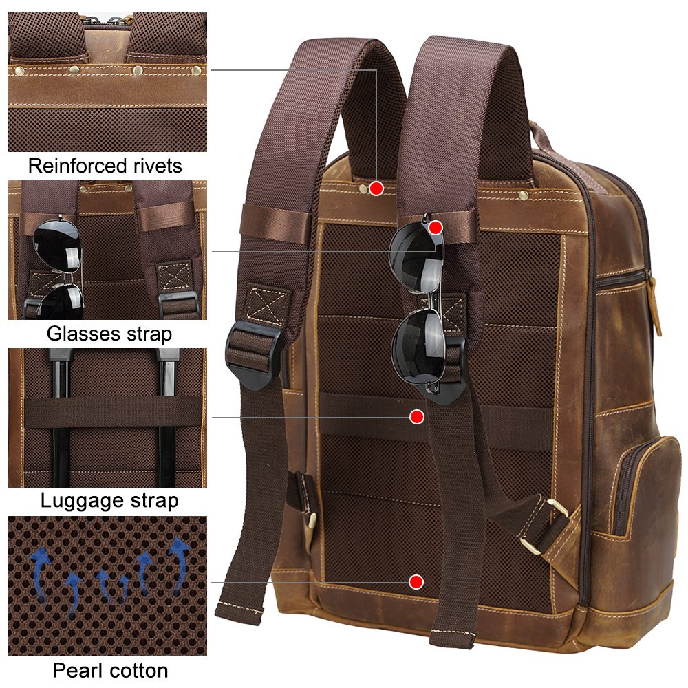 Droshipping Retro Style Brown Leather Backpack Bag Men's Genuine Leather Laptop Backpack For Travel