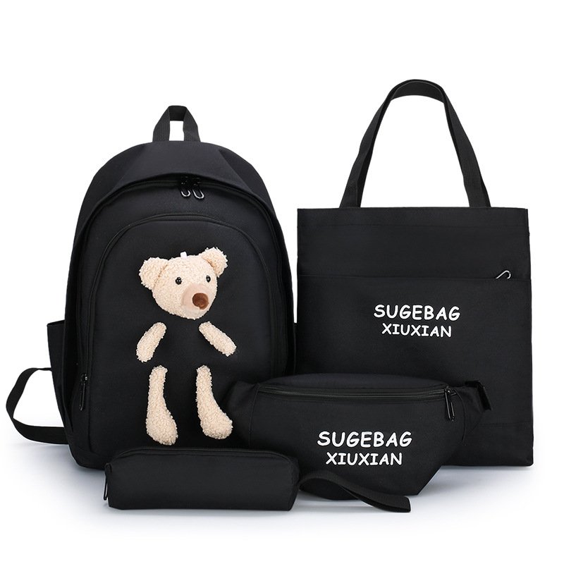 4 in 1 Custom Logo Fashion Women Girls Laptop Backpack Set Cute Bear Accessory Large Capacity Travel School Bag for Teenagers