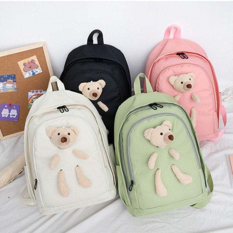 4 in 1 Custom Logo Fashion Women Girls Laptop Backpack Set Cute Bear Accessory Large Capacity Travel School Bag for Teenagers