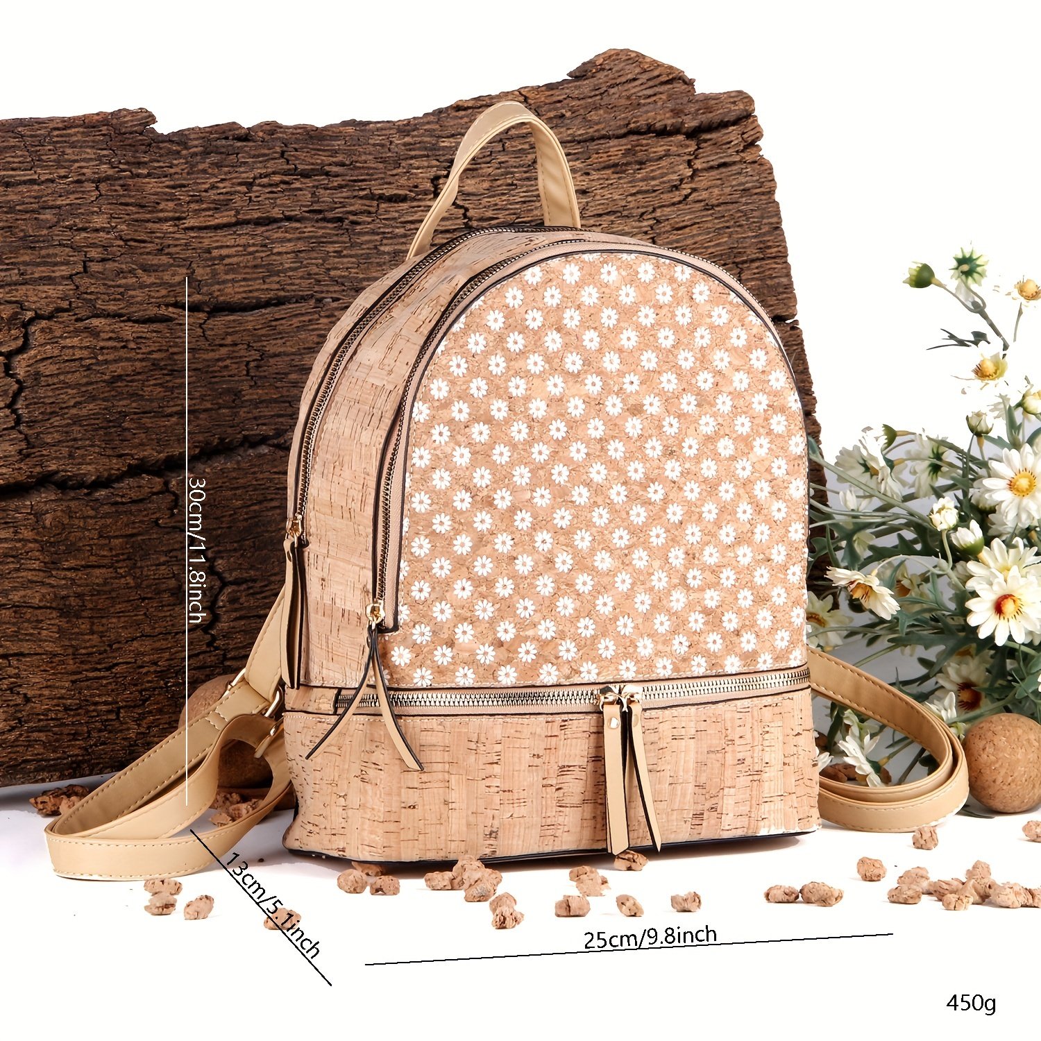 2024 New Eco-friendly Cork Fashion Laptop Backpack Women's Retro Style Casual Versatile Backpack with Personality Exquisite Bags