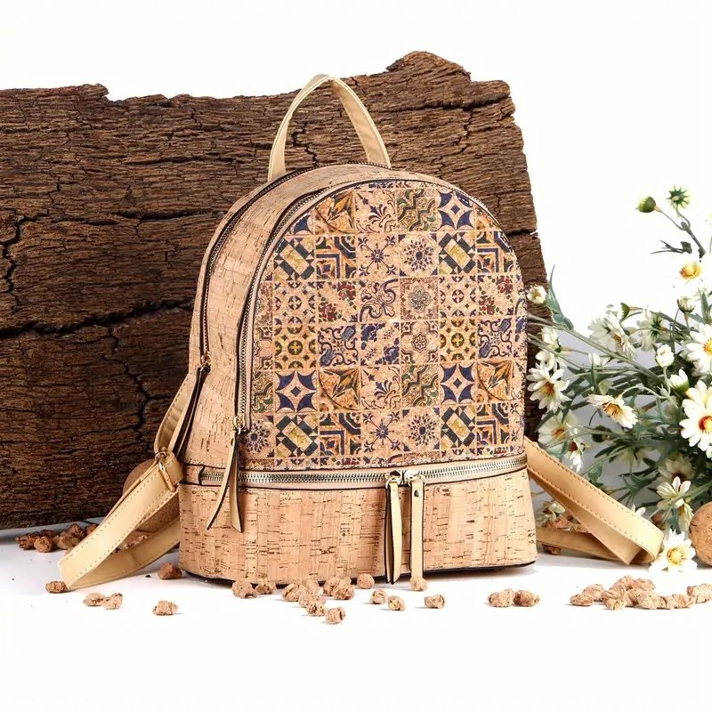 2024 New Eco-friendly Cork Fashion Laptop Backpack Women's Retro Style Casual Versatile Backpack with Personality Exquisite Bags