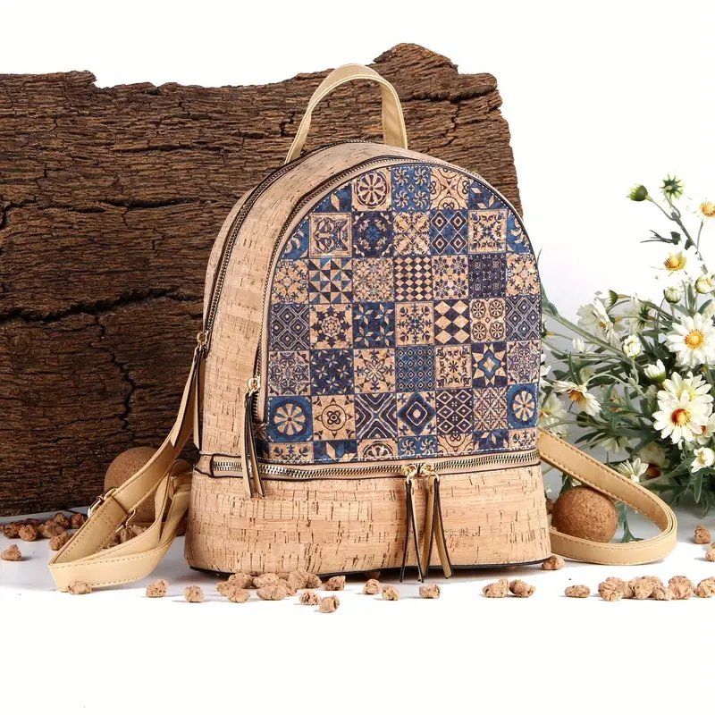 2024 New Eco-friendly Cork Fashion Laptop Backpack Women's Retro Style Casual Versatile Backpack with Personality Exquisite Bags