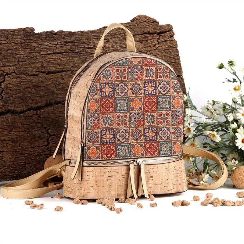 2024 New Eco-friendly Cork Fashion Laptop Backpack Women's Retro Style Casual Versatile Backpack with Personality Exquisite Bags