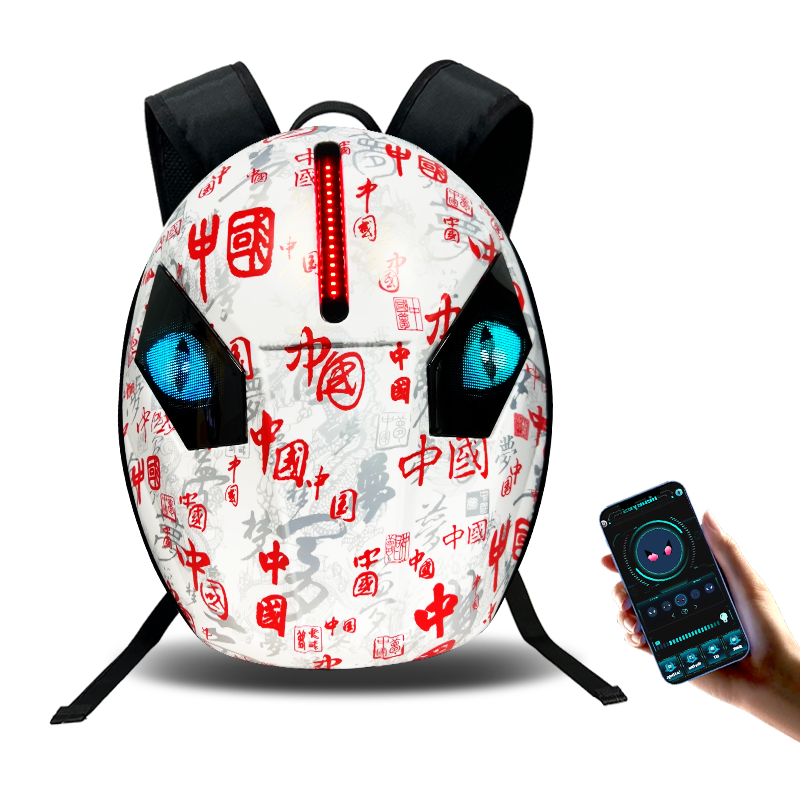 Motorcycle LED Knight Backpack with Full-color screen Laptop Backpack DIY programming Riding Backpack